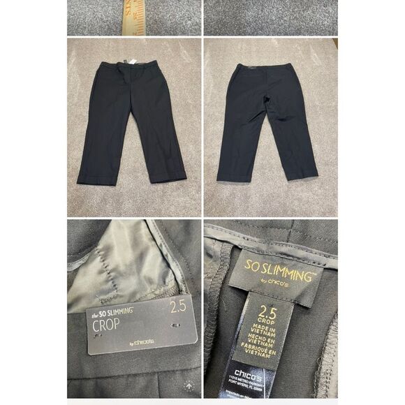 Chico womens so slimming pants sz 2.5 serene stretch cuffed crop basic black nwt - Picture 1 of 12